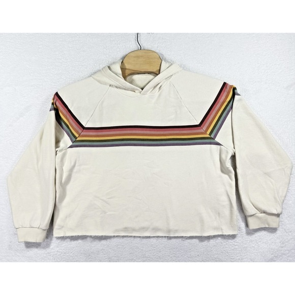 Marine Layer Tops - Marine Layer Anytime Cropped Hoodie Womens XL Ivory Sweatshirt Raw Hem *Has Flaw